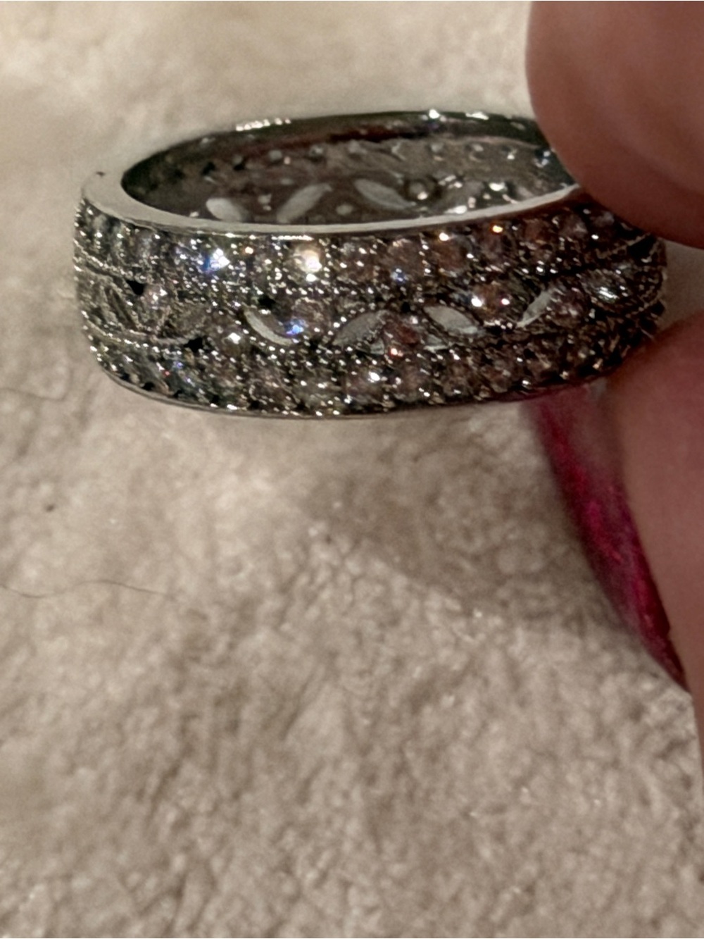 CZ Eternity Band Ring Size 6 7 Silver Tone Pave Crystal Statement Wedding Style